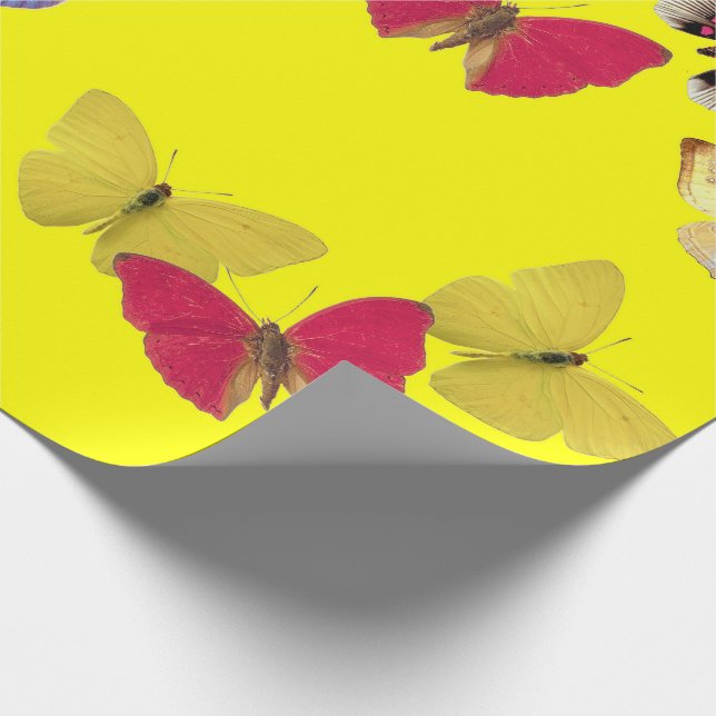 Cadeau Papier d'enveloppement de papillons rose jaune (Coin)