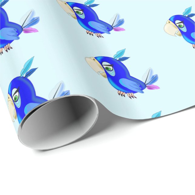 Cadeau Papier d'enveloppement de perroquet bleu (Coin rond)
