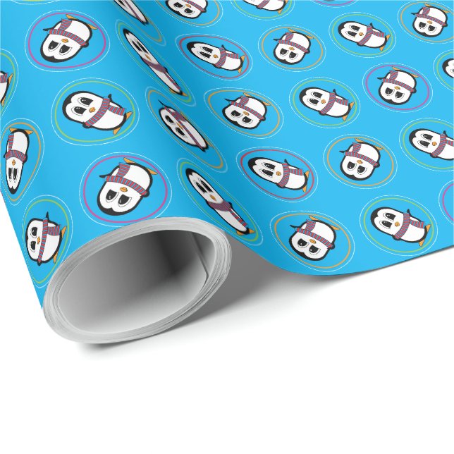 Cadeau Papier d'enveloppement de pingouin mignon (Coin rond)