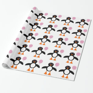 Cadeau Papier d'enveloppement de pingouin mignon rose béb