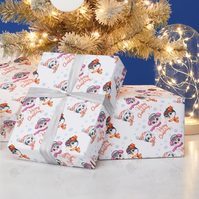 Cadeau Papier d'enveloppement de pingouins de Noël (Vacances)