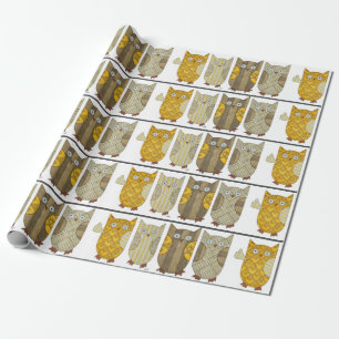 Cadeau Papier d'enveloppement de quatre chouettes d'or