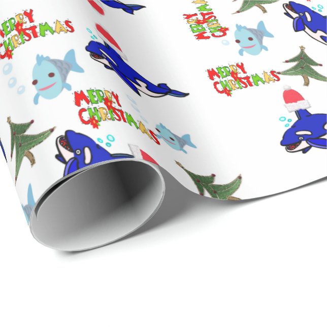Cadeau Papier d'enveloppement de requin de Noël (Coin rond)