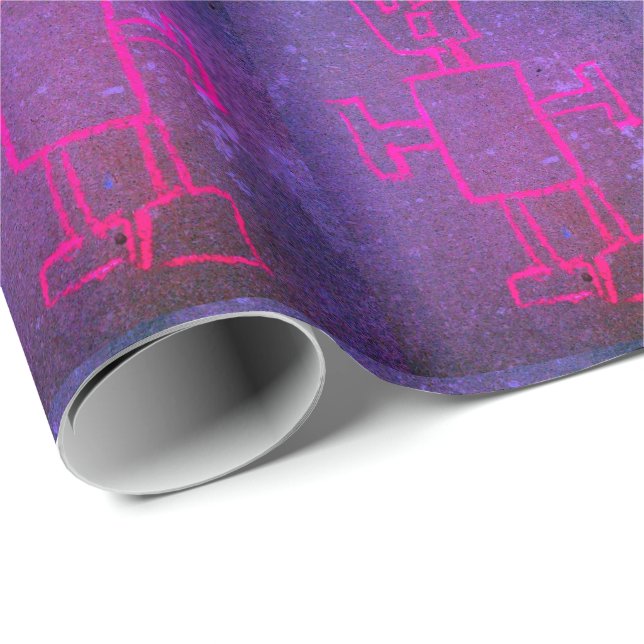 Cadeau Papier d'enveloppement de robots rose et violet (Coin rond)