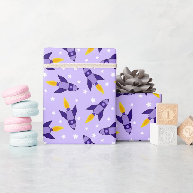 Cadeau Papier d'enveloppement de roquette violet rétro (Baby Shower)