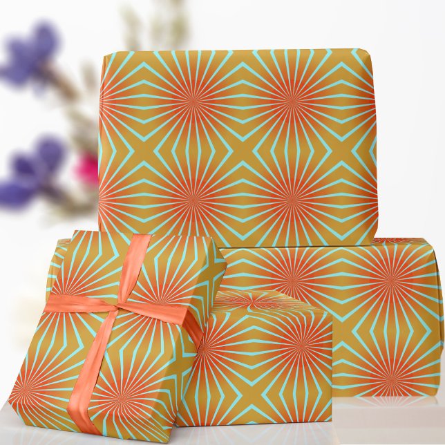 Cadeau Papier d'enveloppement de Sunburst Orange les anné (Bright abstract orange and blue wrapping paper just for you)