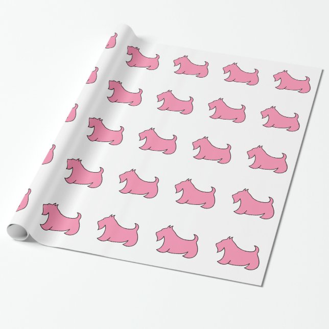 Cadeau Papier d'enveloppement de Terrier écossais rose (Déroulé)