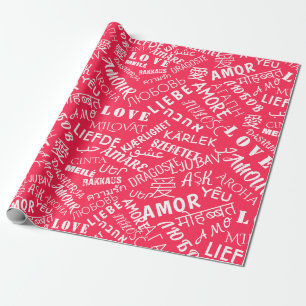 Cadeau Papier d'enveloppement de texte d'amour multilingu
