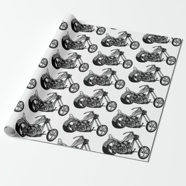 Cadeau Papier d'enveloppement de thème de moto noir et bl (Déroulé)