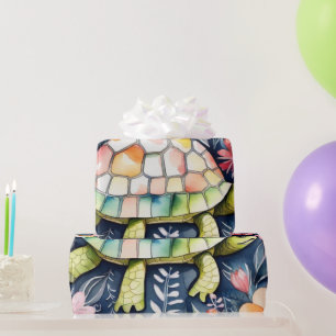 Cadeau Papier d'enveloppement de tortue florale mignonne