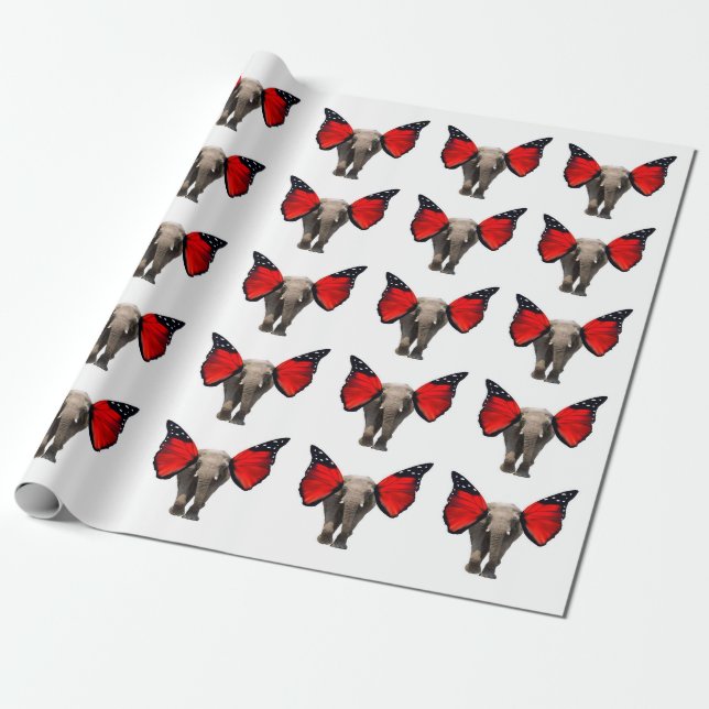 Cadeau Papier d'enveloppement d'éléphants volants (Déroulé)