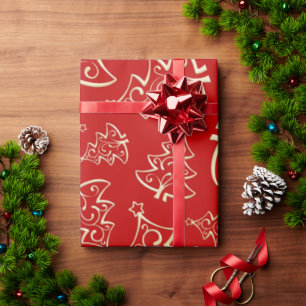 Cadeau Papier d'enveloppement des arbres de Noël rouge et