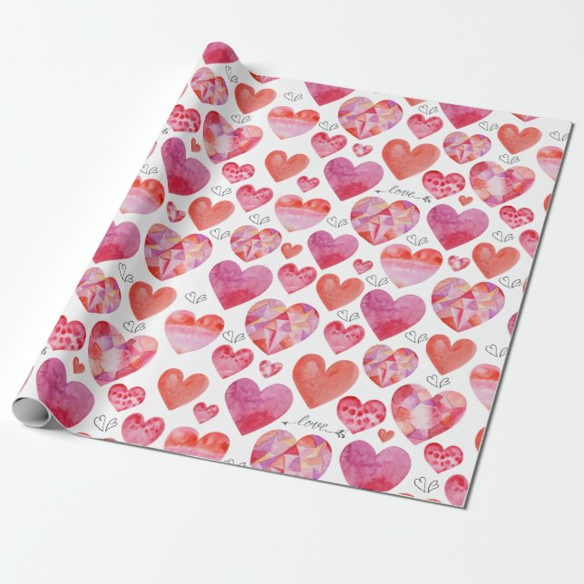 Cadeau Papier d'enveloppement des coeurs d'aquarelle (Déroulé)