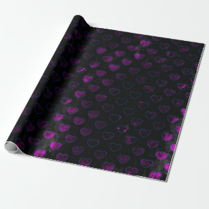Cadeau Papier D'Enveloppement Des Coeurs Noir Et Violet T