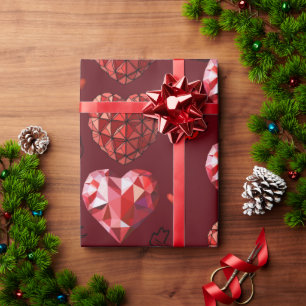 Cadeau Papier d'enveloppement des Coeurs rouges géométriq
