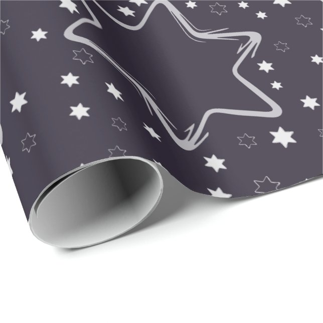 Cadeau Papier d'enveloppement des étoiles de Noël violet (Coin rond)