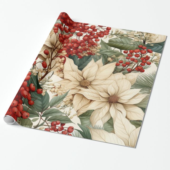 Cadeau Papier d'enveloppement des fleurs saintes de Noël (Déroulé)