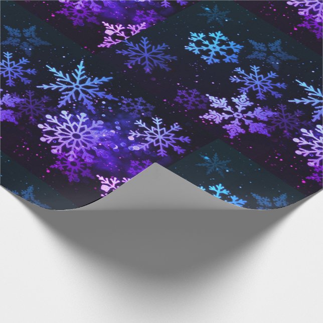 Cadeau Papier d'enveloppement des flocons bleus et mauves (Coin)