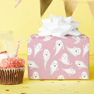 Cadeau Papier d'enveloppement d'Halloween Pink Cute Ghost