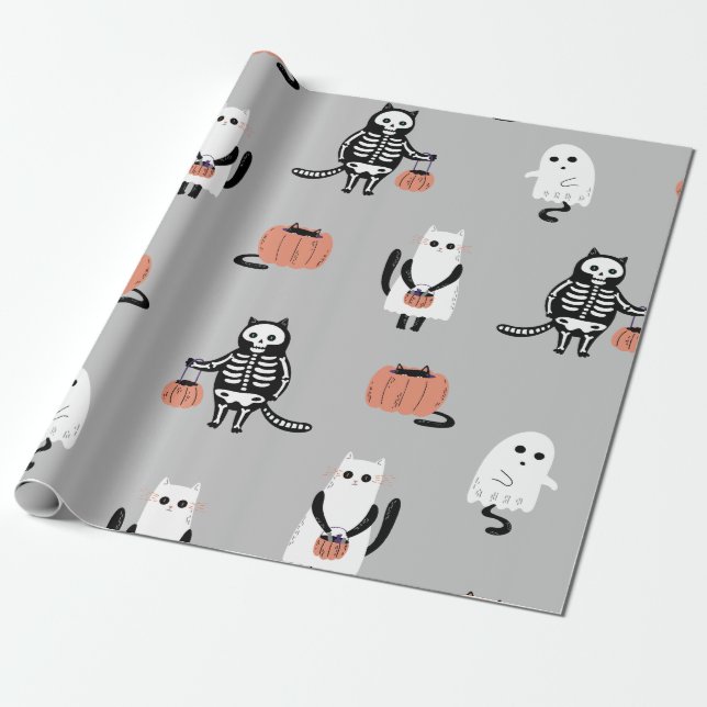 Cadeau Papier d'enveloppement d'Halloween pour chats à qu (Déroulé)