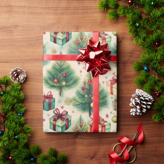 Cadeau Papier d'enveloppement d'hiver vert de Noël (Cadeau de vacances)