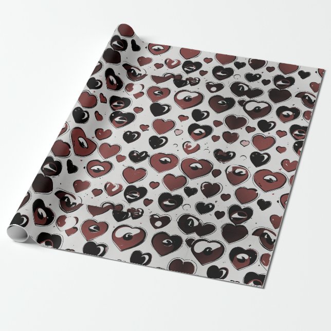 Cadeau Papier d'enveloppement d'impression cardiaque. (Déroulé)