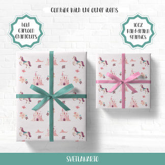 Cadeau Papier d'enveloppement Dreamy Unicorn et Châteaux