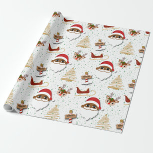 Cadeau Papier d'enveloppement du Père Noël africain-améri