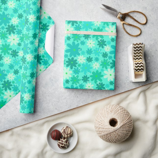 Cadeau Papier d'enveloppement électrique à fleur vert rét (Artisanat)