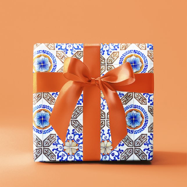 Cadeau Papier d'enveloppement en mosaïque bleue italienne (Créateur téléchargé)