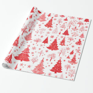 Cadeau Papier d'enveloppement Festive Red Christmas Tree
