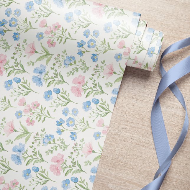 Cadeau Papier d'enveloppement Fleur sauvage bleu à motif  (Créateur téléchargé)