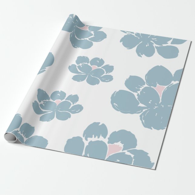 Cadeau Papier d'enveloppement floral bleu et blanc élégan (Déroulé)