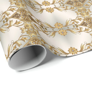 Cadeau Papier d'enveloppement Floral Feuille Golden Wavy