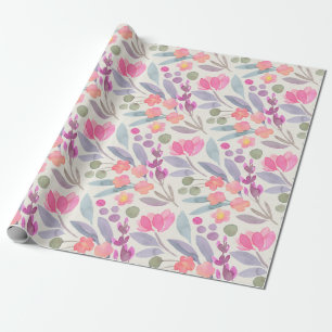 Cadeau Papier d'enveloppement floral Pastel Aquarelle