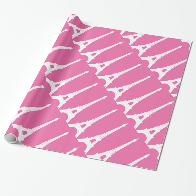 Cadeau Papier d'enveloppement Fuchsia et White Paris (Déroulé)