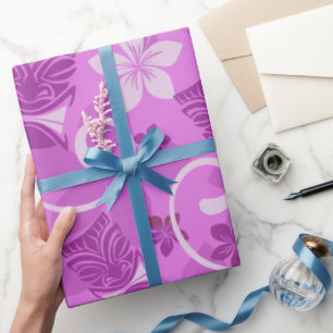 Cadeau Papier d'enveloppement hawaïen Tikis rose et viole