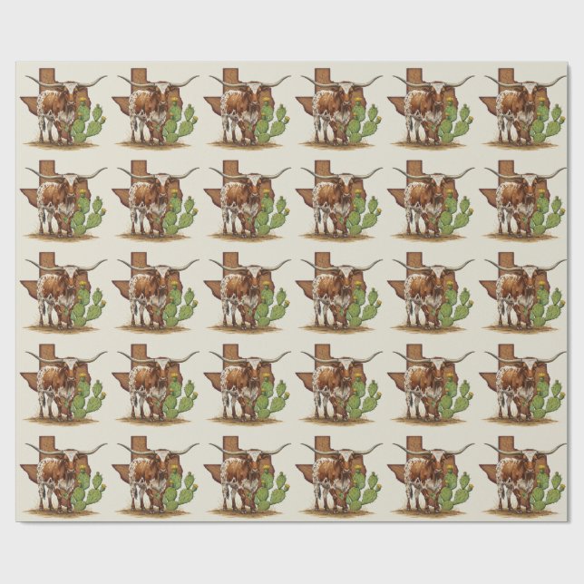 Cadeau Papier d'enveloppement Longhorn Texas (Plat)