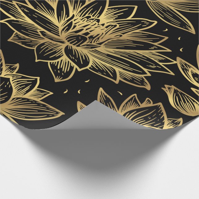 Cadeau Papier d'enveloppement Lotus noir et or (Coin)