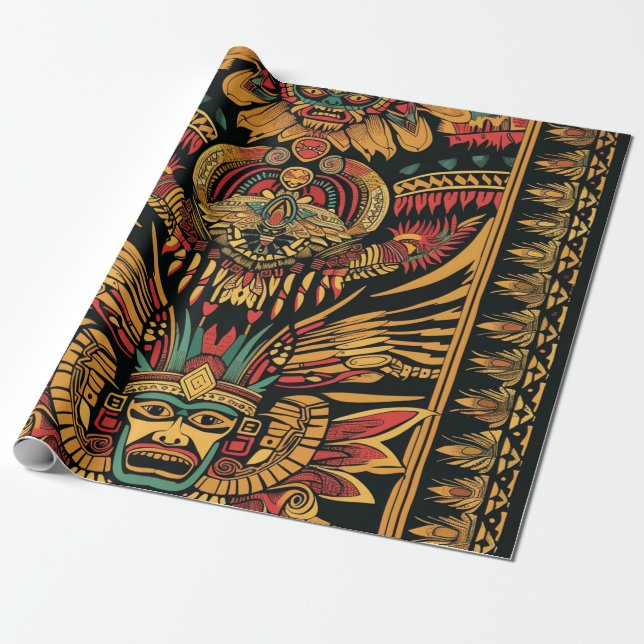 Cadeau Papier d'enveloppement mat Cyan "Aztec Dream" (Déroulé)