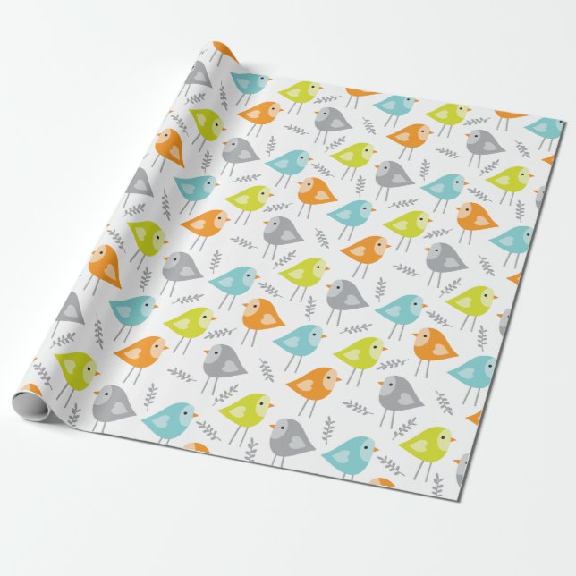 Cadeau Papier d'enveloppement mignon des oiseaux modernes (Déroulé)