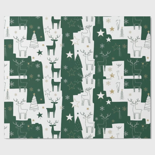 Cadeau Papier d'enveloppement moderne de rennes forestier (Plat)
