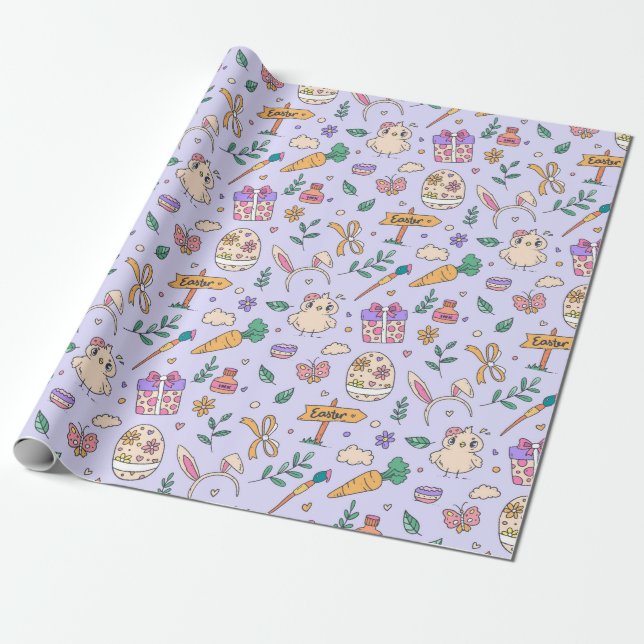 Cadeau Papier d'enveloppement Motif de Pâques mignon (Déroulé)