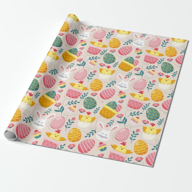 Cadeau Papier d'enveloppement Motif de Pâques mignon (Déroulé)