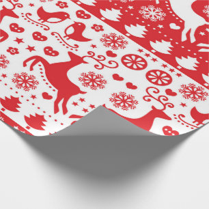 Cadeau Papier d'enveloppement MOTIF SCANDINAVIE ROUGE NOË