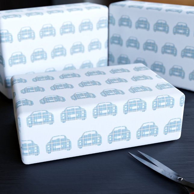 Cadeau Papier d'enveloppement Motif Tartan Figaro Plaid (Cute Scottish tartan cars on this wrapping paper)