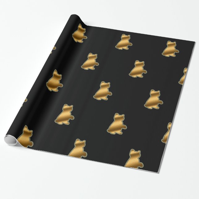 Cadeau Papier d'enveloppement noir en or de chat moderne (Déroulé)