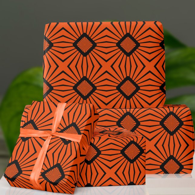 Cadeau Papier d'enveloppement orange et noir rétro les an (Fun and funky wrapping paper just for you)