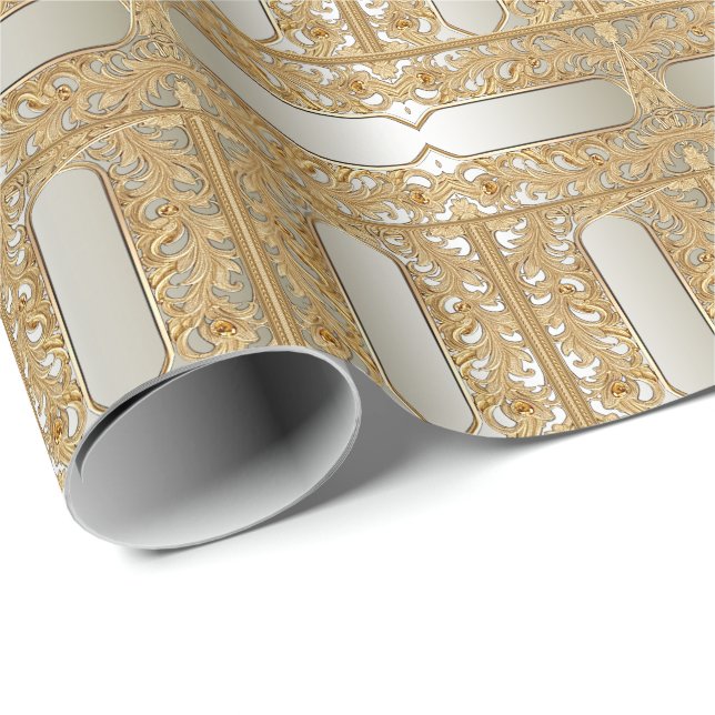 Cadeau Papier d'enveloppement orné or moderne (Coin rond)