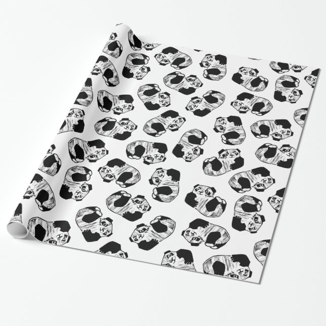 Cadeau Papier d'enveloppement Panda Play, 30 po x 6 po (Déroulé)